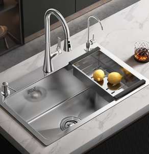 Évier de cuisine en acier inoxydable brossé, cuve simple, surface mate - Product Image 1