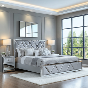 Juego de dormitorio con diseño de espejo, cama King Size, muebles personalizados, dormitorios completos modernos - Product Image 4