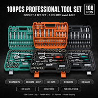Ensemble d'outils à main 108 pièces, valise de rangement en aluminium avec roulettes, support OEM OBM pour la réparation de pièces automobiles et l'utilisation domestique