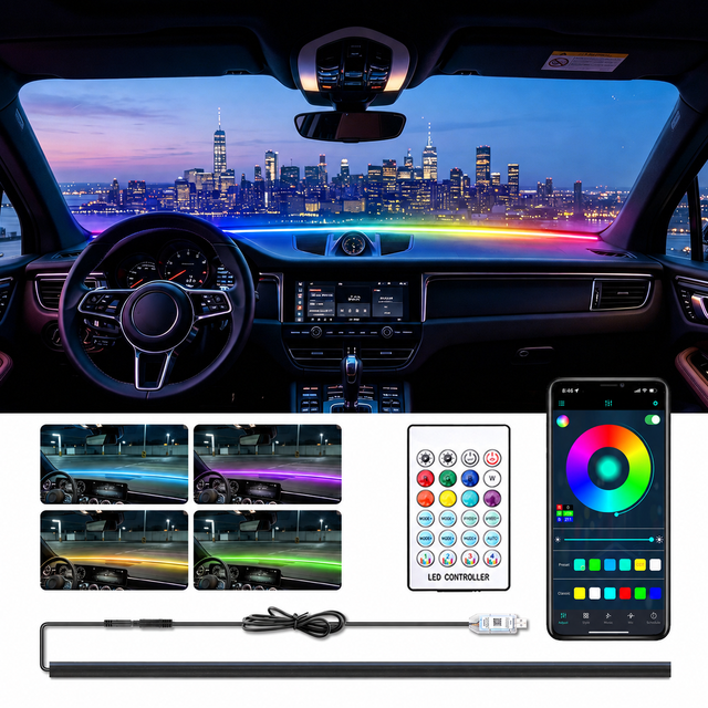 1.4 M 1.5M Car Dashboard Ambient Mood Light Front Windshield Gap Strip RGB USB APP Remote Control Auto Interior Atmospere Lamp