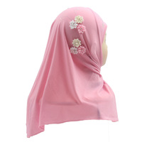 Foulard pour petite fille musulmane de 2 à 6 ans, hijab instantané avec aimant intégré, hijab style malais à six fleurs pour enfants