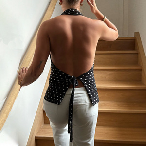 เสื้อสายเดี่ยวคอวีลายจุดสำหรับผู้หญิง แขนกุด เปิดหลัง สไตล์ฤดูร้อน ทรงพอดีตัว ผ้าโพลีเอสเตอร์ สำหรับการค้าข้ามพรมแดน ปี 2025 - Product Image 4