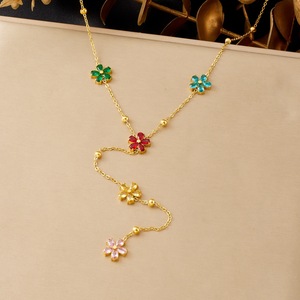 Colorful Rhinestone Flower Y-Shape Long Chain Necklace For Daily Party Wear - Product Image 2