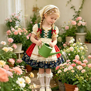 Conjunto de Vestido Dirndl Bávaro Alemán para Niñas, Estilo Línea A, con Encaje, Lavable, Disfraz para Oktoberfest - Product Image 1
