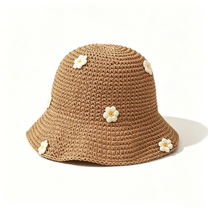 Sombrero de Pescador Tejido a Crochet para Mujer, Diseño a Rayas con Flores 3D, Transpirable, para Verano, Pesca, Viajes y Uso Casual - Product Image 6