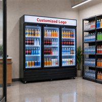 Réfrigérateur commercial pour boissons 980L, vitrine à trois portes vitrées, réfrigérant R290a, refroidisseur vertical