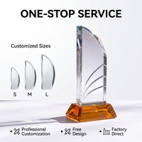Trophée en cristal K9 en forme de voile personnalisé, directement de l'usine, avec base ambrée, récompense pour les réalisations et l'excellence