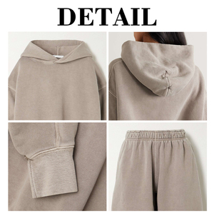 Conjunto Deportivo KingSen para Mujer, Estilo Vintage, Lavado, de Algodón Grueso, Sudadera con Hombros Caídos y Pantalones Anchos, 2 Piezas, Ropa Casual para Estar en Casa - Product Image 6