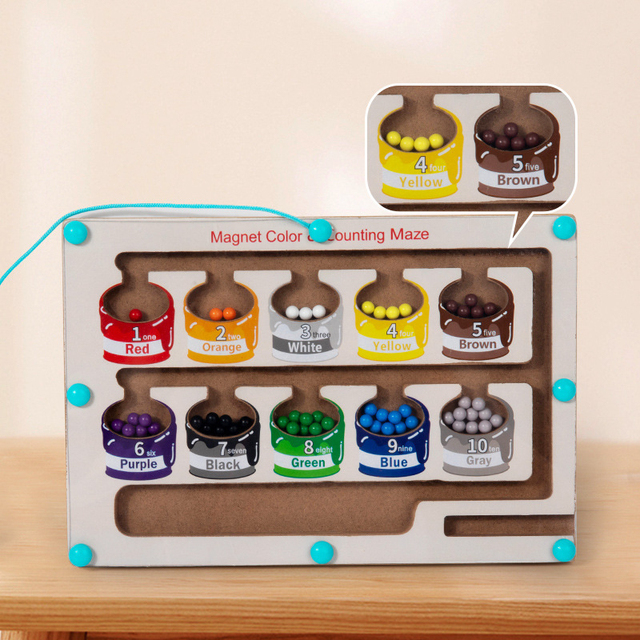 Hotsale Magnetic Color and Number Maze Wooden Magnet Puzzles Game Board Activities Counting Matching Games Fine Motor Skills Toy