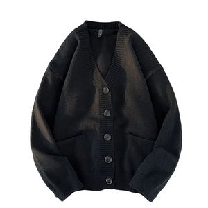 Men's Japanese Retro Lazy Casual Loose Knit 100% Acrylic Anti-Pilling Embossed Front Logo <b>Cardigan</b> <b>Sweater</b> for Spring Season - Product Image 1