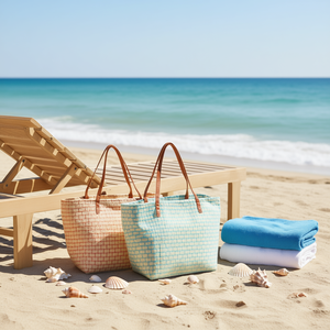 Bolso de playa tejido de papel de dos colores 55x37x17cm para mujer, bolso de mano de verano - Product Image 2