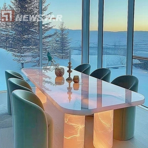 Tavolo da pranzo di design moderno Set di onice rosa Top in pietra naturale mobili Villa Hotel appartamento - Product Image 5