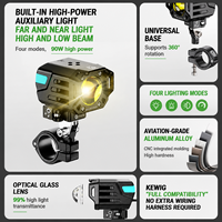 Projecteur LED Moto KWG-K12 9000 Lumens, Feux de Croisement/Route, Bicolore Ambre/Blanc, Mode Respiration, Alliage d'Aluminium 6061, Style Cyberpunk
