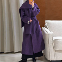 Manteau long en laine double face chaud et élégant pour femme, coupe ample, style bureau, avec écharpe, ceinture polyvalente, streetwear, vêtements d'automne et d'hiver