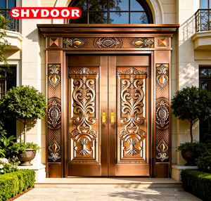 Porte de sécurité en cuivre avec cœur en acier inoxydable, double porte d'entrée principale pour villa, porte extérieure personnalisée pour manoir de <span class=keywords><strong>Normandie</strong></span> - Product Image 2