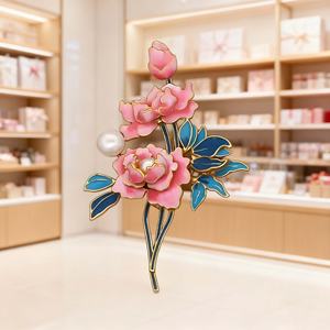 เข็มกลัดเคลือบลายดอกโบตั๋นสุดหรู ขายส่ง ป้ายดอกไม้สีชมพูสีฟ้าแบบกำหนดเอง สำหรับเสื้อผ้า หมวก สูท กระเป๋า เครื่องประดับ - Product Image 2