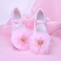 Chaussures de ballet pour filles Semelle plate à semelle souple en cuir véritable Doublure en coton Figure acrobatique Performance sur scène