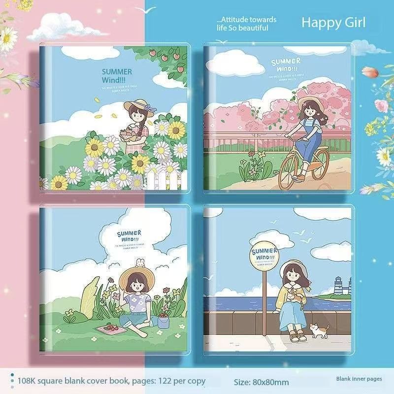 Copertina in gomma vuota quadrata da 108k libro-ragazza felice