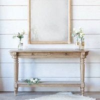 Console vintage française en bois massif avec tiroirs et étagère, table d'entrée style farmhouse pour couloir et salon