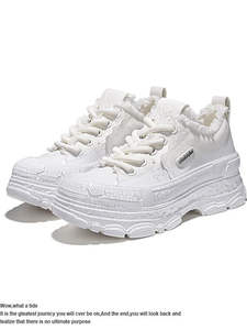 Luxury Designer White Chunky Sneakers Genuine Leather Crackle Textured Thick Platform Casual Walking Streetwear Fashion <strong>Shoes</strong> - Product Image 4