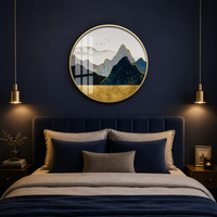 Peintures murales décoratives de haute qualité imprimées numériquement UV sur verre, paysages ronds en porcelaine de cristal pour la maison