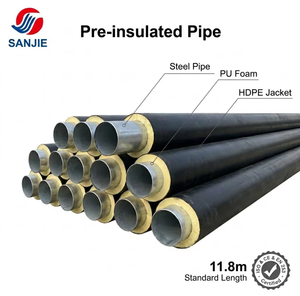 Tuyau en acier pré-isolé DN250 avec gaine en polyéthylène haute densité (HDPE) enveloppée de mousse de polyuréthane (PU) noire pour <span class=keywords><strong>isolation</strong></span> thermique - Product Image 1
