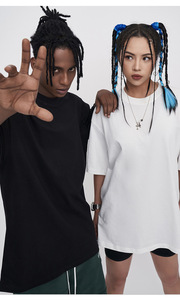 여름 새로운 남자의 캐주얼 티셔츠 미국 웨스트 코스트 브랜드 230g 빗질 면 블랙 화이트 단색 100% 면 짧은 소매 - Product Image 6