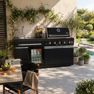 Isla de parrilla de propano para exteriores de 4 + 2 quemadores con refrigerador y fregadero en negro resistente a las huellas dactilares - Product Image 2