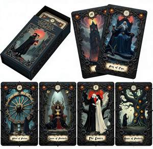 Cartes <span class=keywords><strong>de</strong></span> tarot personnalisées en gros, 78 cartes <span class=keywords><strong>de</strong></span> tarot <span class=keywords><strong>de</strong></span> luxe avec dorure or foncé et boîte rigide, cadeau pour les amateurs <span class=keywords><strong>de</strong></span> tarot et la revente - Product Image 1