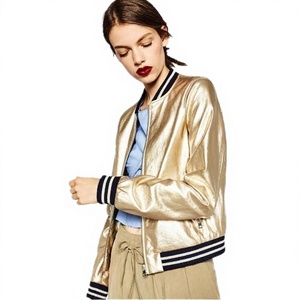 Chaqueta Bomber de Invierno para Mujer, Brillante, Satinada, Color Dorado, Cierre con Cremallera, Logotipo, Impermeable, Estilo Casual Elegante, Último Diseño, Venta al Por Mayor - Product Image 4