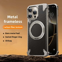 Étuis de téléphone portable en fibre de carbone de haute qualité, support rotatif en aluminium pour iPhone 16 Pro Max
