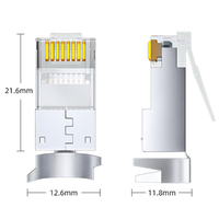 SAMZHE 10 pièces/boîte Connecteur RJ45 Cat8 FTP plaqué or 50u 8P8C avec design queue d'aronde, coque Cuivre/PC, ensemble de 3 pièces, fiche modulaire