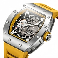ONOLA 3838 Montre-bracelet mécanique squelette automatique de luxe pour homme, étanche, avec bracelet en caoutchouc et cadran lumineux, modèle sport carré, toute nouvelle collection