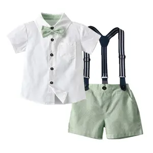 Costume coréen direct pour enfants, chemise à manches courtes avec nœud, salopette courte deux pièces, tenue de fête pour garçons, 2021