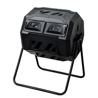 Bac à compost de jardin extérieur, outil de jardinage pour feuilles, boîte de rangement à roulettes en plastique, retourneur d'engrais organique, boîte de fermentation, modèle noir