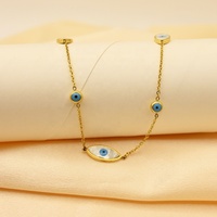 Collier pendentif unisexe personnalisé classique anniversaire en or 18 carats, coquille blanche, œil turc bleu, acier inoxydable 316L plaqué noir