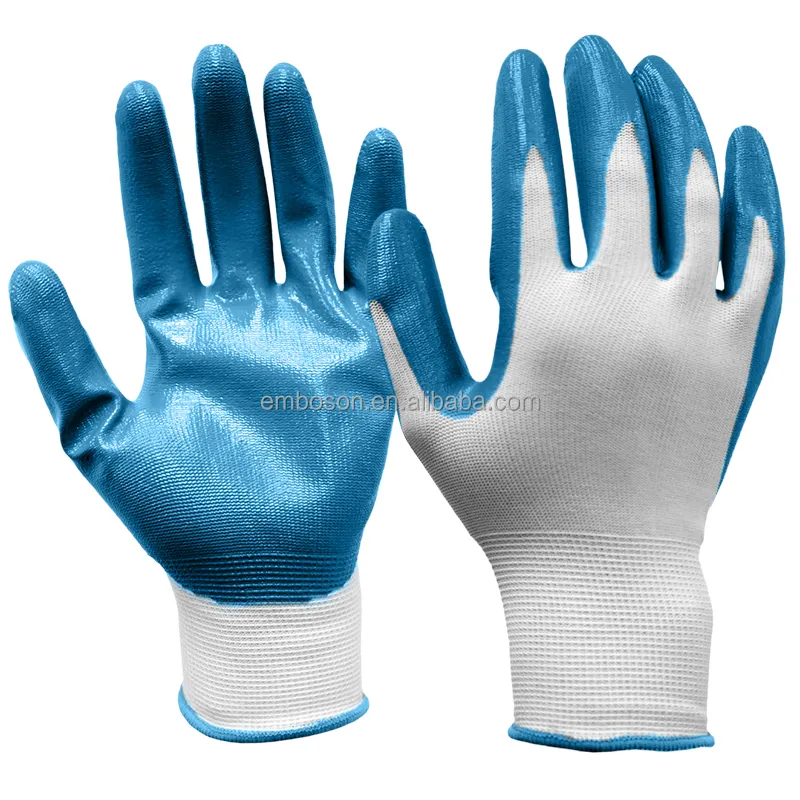 Sarung tangan mesin celup nitril konstruksi, sarung tangan pelindung kerja antiselip antilembap dengan fungsi tahan tusukan