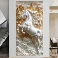 Peinture Murale 3D Moderne de Luxe Cheval Blanc Or Tons Doux Saturés Mode Minimaliste Vertical en Porcelaine Cristalline pour Vente en Gros