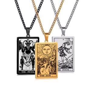 Venta caliente personalizado Retro hombres cuadrado Tarot tarjeta colgante collar de acero inoxidable 22 suéter largo budismo - Product Image 5