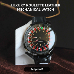 Montre mécanique de luxe de haute qualité avec bracelet en cuir de 20 mm, boîtier en acier inoxydable, style casino, personnalisable, automatique, avec diamants incrustés - Product Image 2