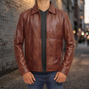 Chaqueta impermeable de piel de oveja con revestimiento de cremallera completa para hombre, prendas de vestir para moto, ajuste cómodo, manga larga - Product Image 6