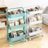 Chariot utilitaire roulant en plastique à 3 niveaux personnalisable, étagère de rangement pour collations et jouets, chariot de rangement multifonctionnel avec poignée