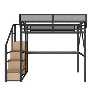 Metal Loft Bed with Desk and Storage <b>Shelves</b> Heavy Duty Freestanding Epoxy Coated Black Frame 4 Tier Grid Shelving <b>Unit</b> - Product Image 5