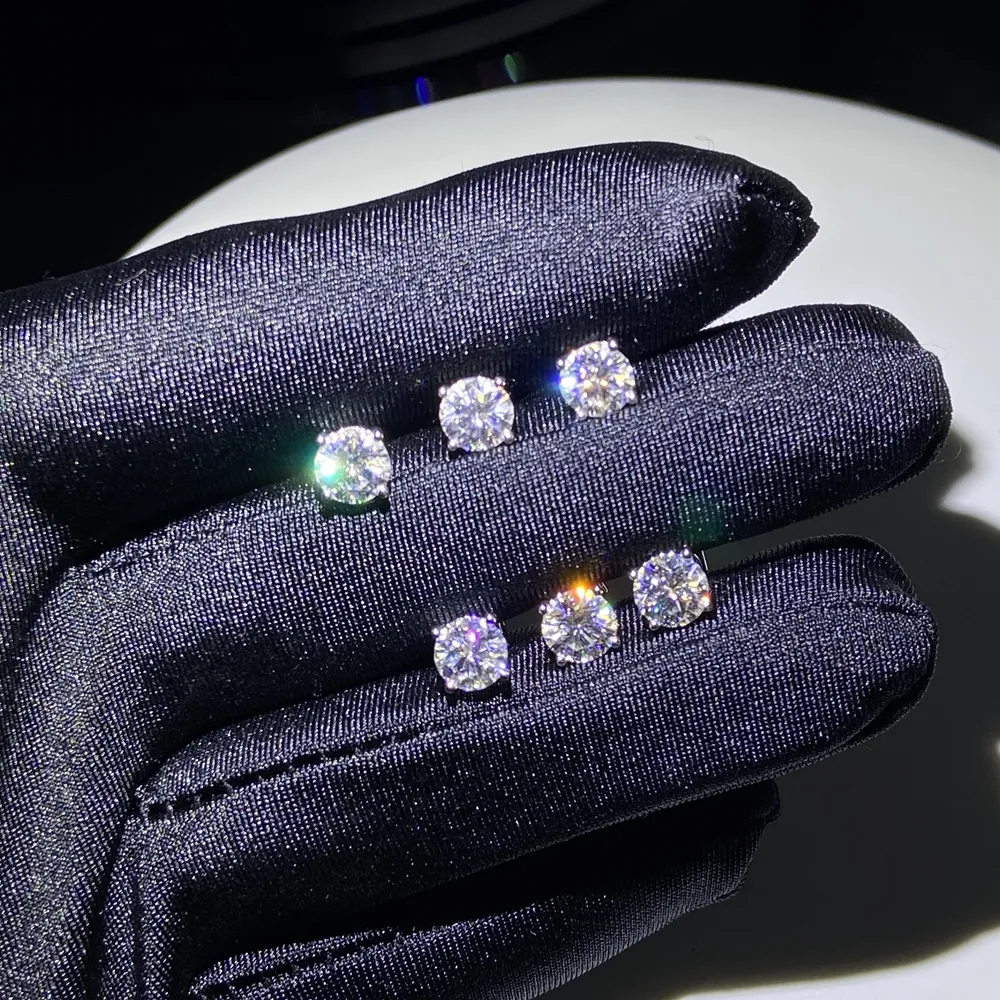 HQ Permata Asli Emas 9K Mode Emas Putih Anting Stud Wanita 1 Karat Potongan Cemerlang Moissanite Berlian Anting Perhiasan