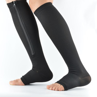 Chaussettes de compression à fermeture éclair pour infirmières, à bout ouvert, hauteur genou, pour varices, vente chaude