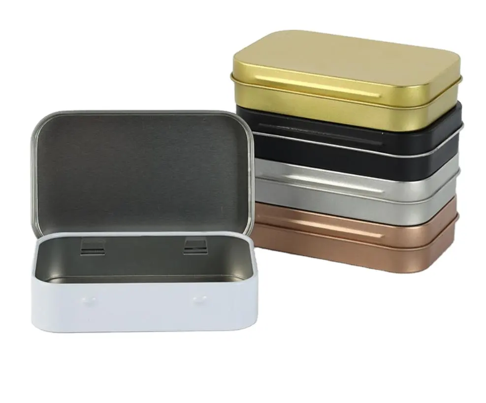 Custom Metal Rectangular Empty Hinged Lids Cosmetic Jar Containers Tin Box With Lids For Tea Candy Storage Packaging Case