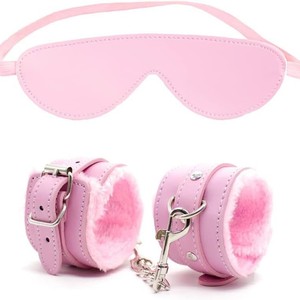 Leather & Plush <b>Eye</b> <b>Mask</b> and Handcuffs Wrist Bracelets Set for Couples-Flirting - Product Image 3