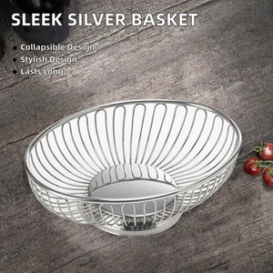 Moderna y Elegante Cesta de Almacenamiento de Alimentos para Encimera Plateada, Construcción Robusta de Acero para Frutas y Verduras - Product Image 2