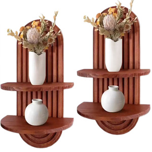 Arched <b>Wall</b> <b>Mounted</b> Wood Display <b>Shelf</b> 2 Tier Oval Shape For Living Room Decor - Product Image 5