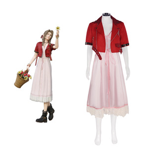 Disfraz de Aerith Gainsborough de <span class=keywords><strong>Final</strong></span> <span class=keywords><strong>Fantasy</strong></span> para Mujer, Abrigo Rojo y Vestido Rosa de Poliéster para Adultos, Disponible - Product Image 1